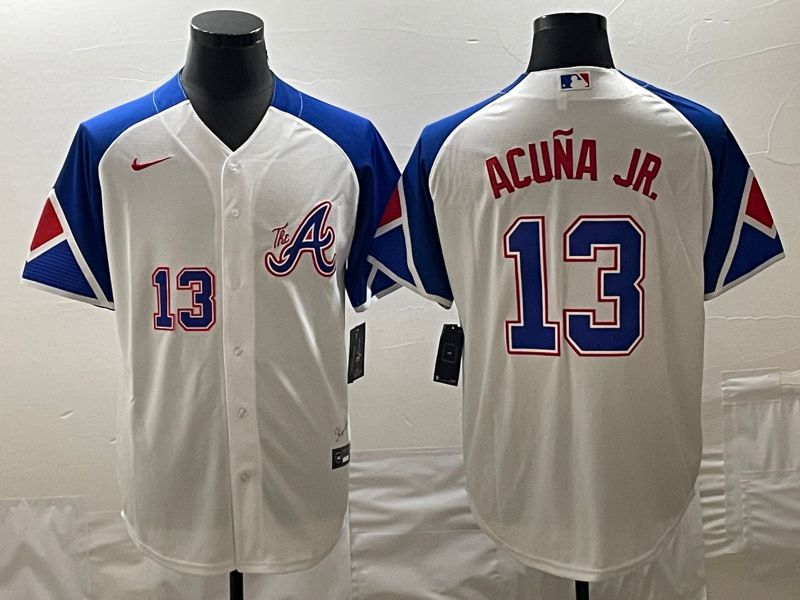 Men Atlanta Braves #13 Acuna jr White City Edition 2024 Nike MLB Jersey style 4